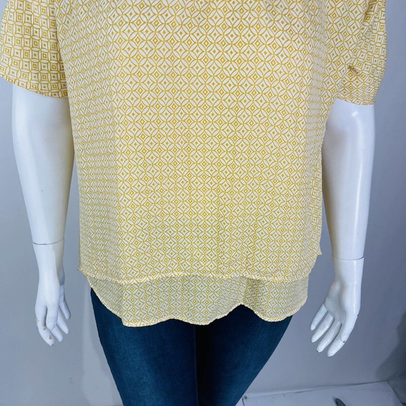 New Directions Womans Sz XL Plus Blouse Top Shirt Yellow Layer Short Sleeve - Picture 5 of 8